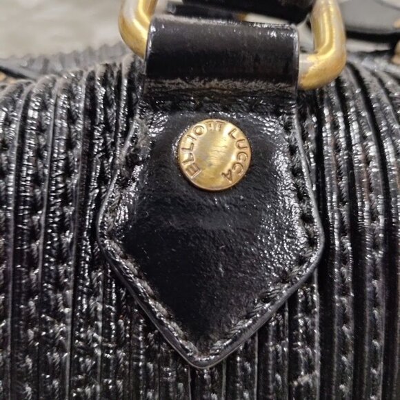 Elliott Lucca Black Patent Leather Handbag With Gold Accents Double Handle Bag - Picture 11 of 15